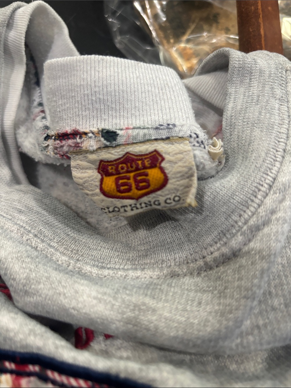 Women’s Distressed Route 66 light  Gray Crewneck Sweatshirt - Picture 3 of 3